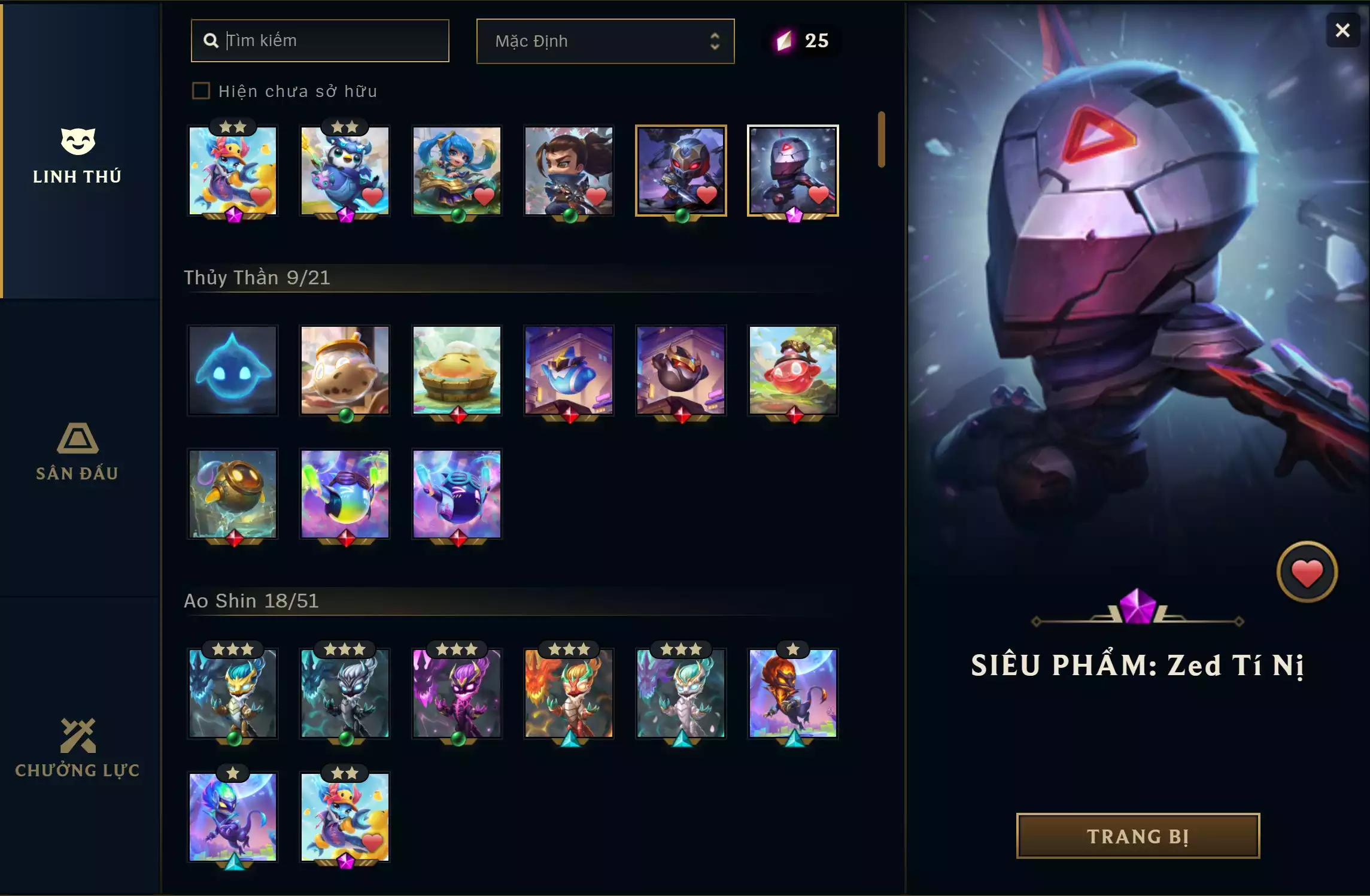 Ảnh 🔰 3 PET TÍM 🔰 1 SÀN TÍM🔰 3 TÍ NỊ ✅ SIÊU PHẨM ZED TÍ NỊ ✅ AOSHIN LƯỚT SÓNG ✅ PENGU LUYỆN RỒNG ✅ ZED TÍ NỊ ✅ SONA TÍ NỊ ✅YASUO TÍ NỊ ⬆️ SÀN - K/DA TẠI ĐỒNG QUY GIỚI ⬆️ 5 SÀN ĐẤU ĐỎ ✅ CHƯỞNG - KHÚC CAO TRÀO CỔ CẦM🔰 4 HUY CHƯƠNG